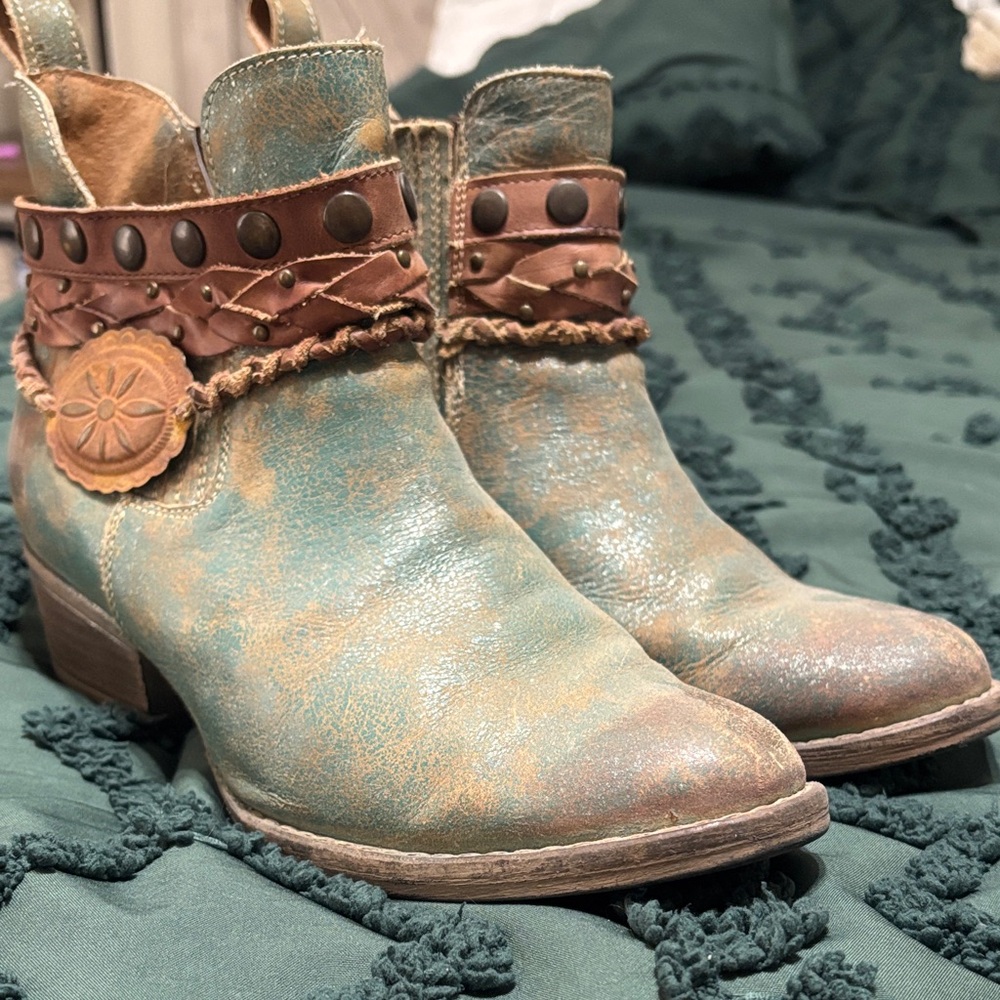 Circle G Turquoise and Brown Ankle Boots